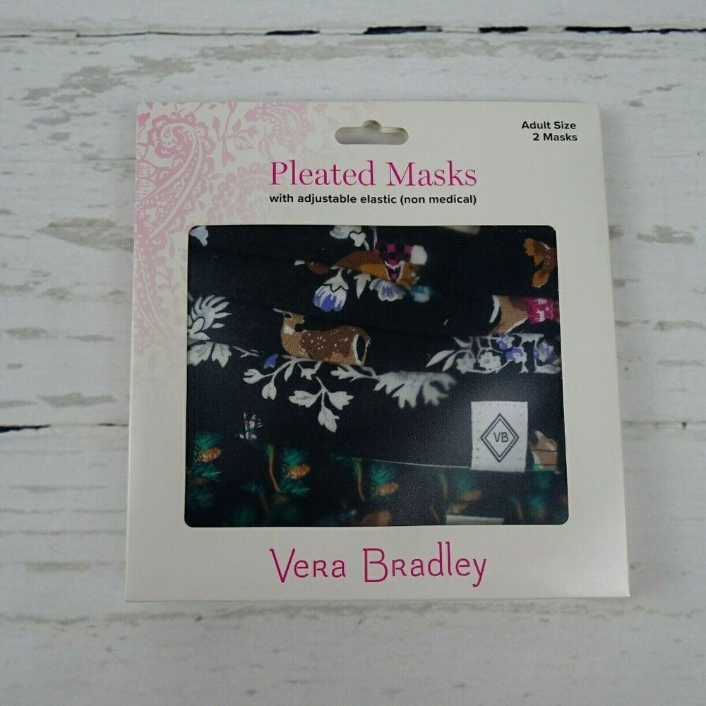 💰3/$25 Vera Bradley 2-Pack Pleated Cloth Face Masks Merry Mischief Cotton NEW - Picture 2 of 9